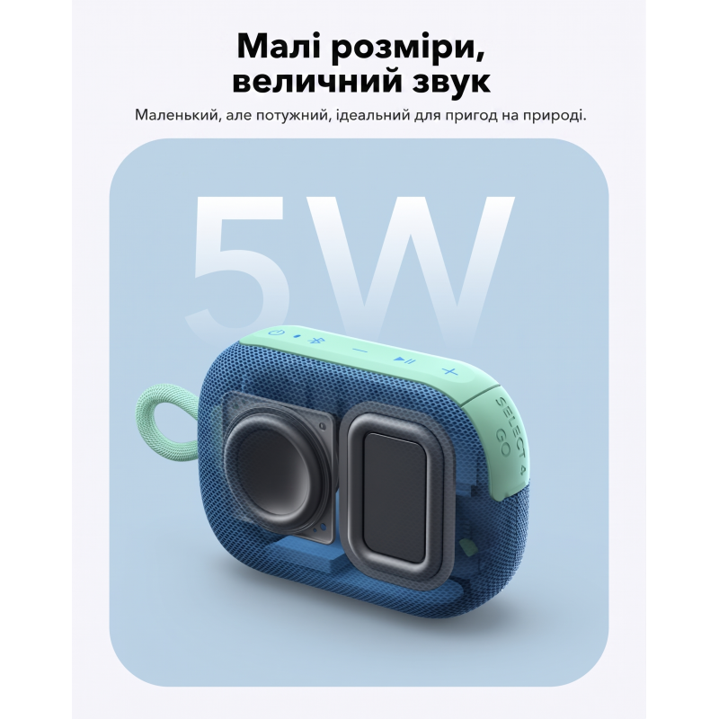Ультрапортативна Bluetooth-колонка Soundcore Select 4 Go Black (5W, IP67, до 20 год). Синій