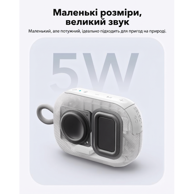 Ультрапортативна Bluetooth-колонка Soundcore Select 4 Go Black (5W, IP67, до 20 год). Білий