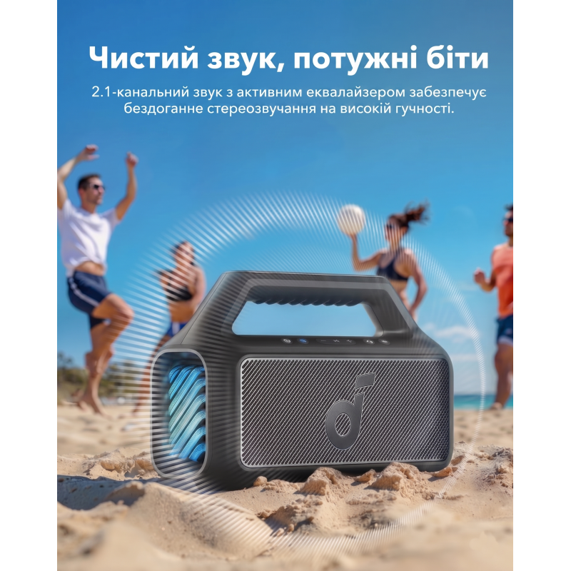 Портативна Bluetooth-колонка Soundcore Boom 2 Black (80W, IPX7, Сабвуфер). Чорна