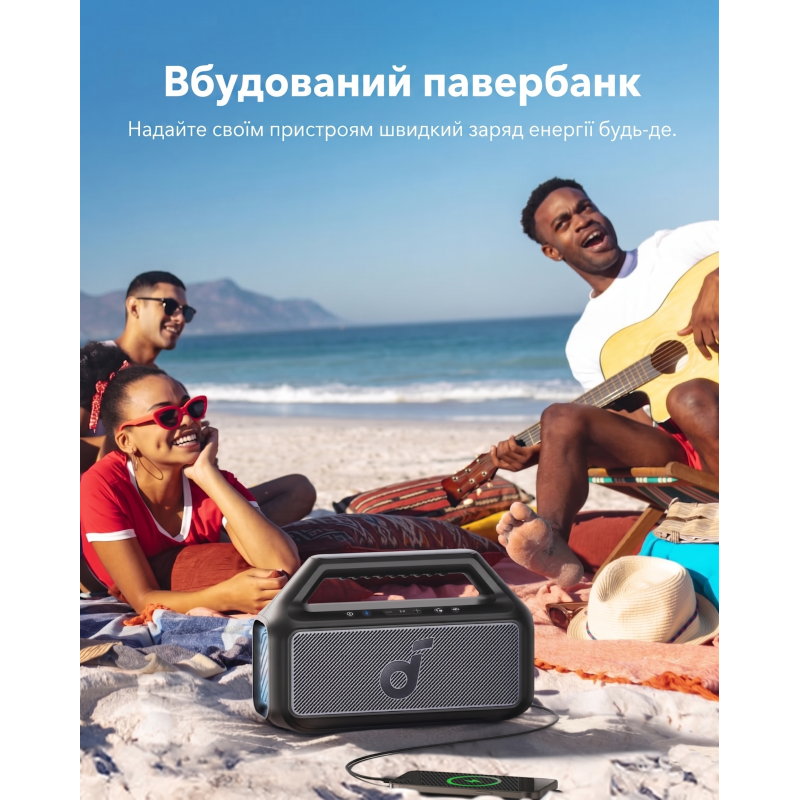 Портативна Bluetooth-колонка Soundcore Boom 2 Black (80W, IPX7, Сабвуфер). Чорна