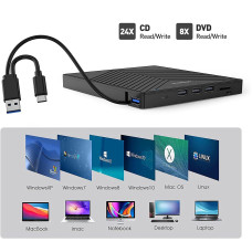 Зовнішній CD/DVD привід Origbelie: USB 3.0, Type-C та картридер TF/SD. (Чорний)