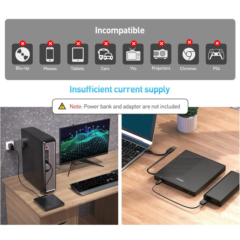 Зовнішній CD/DVD привід Origbelie: USB 3.0, Type-C та картридер TF/SD. (Чорний)