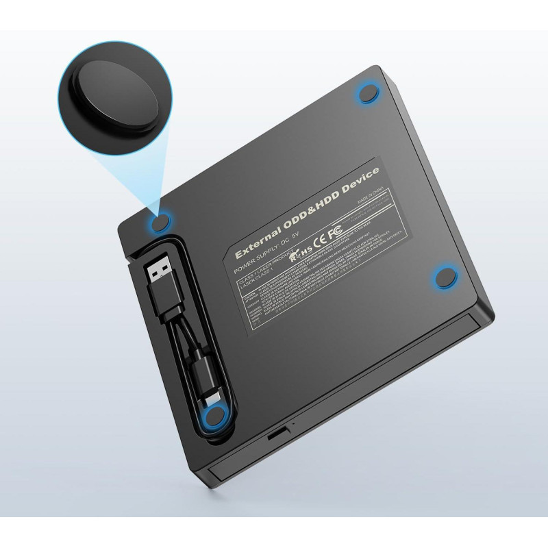 Зовнішній CD/DVD привід Origbelie: USB 3.0, Type-C та картридер TF/SD. (Чорний)