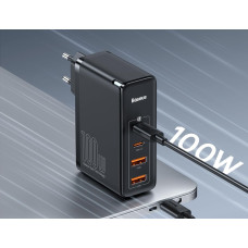 Універсальний Зарядний Пристрій Baseus 100 Вт GaN (2xUSB-C, 2xUSB-A). (Чорний)