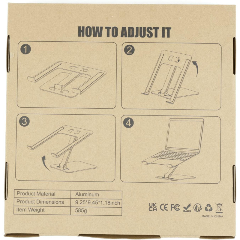 Підставка для ноутбука Babacom: Складна, Алюмінієва, Регульована. (Сірий)