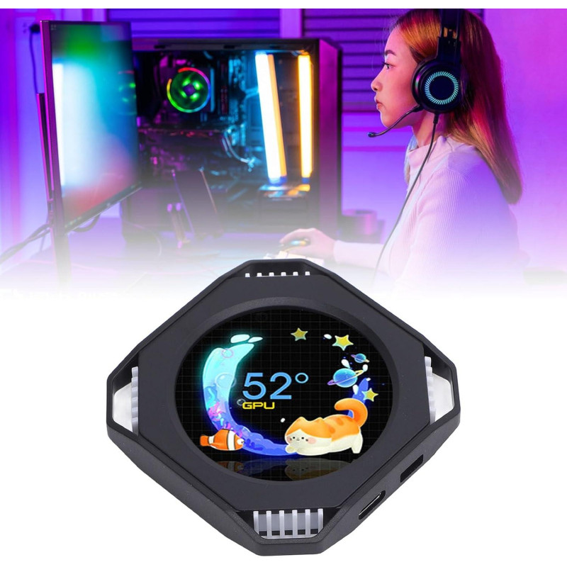 Вбудований монітор mPanel 2.1: Дисплей температури GPU/CPU для ПК. (Чорний)