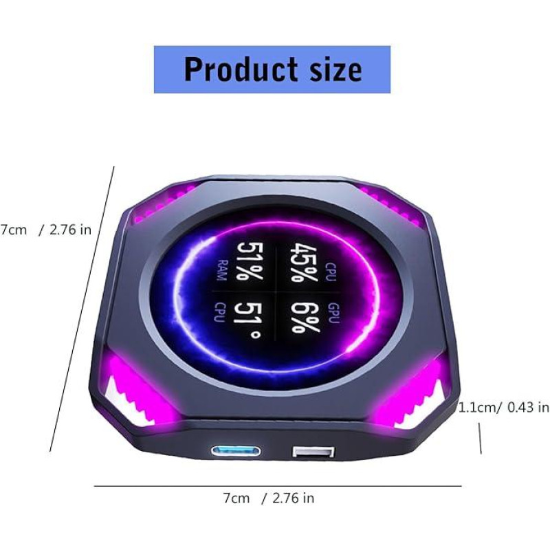 Вбудований монітор mPanel 2.1: Дисплей температури GPU/CPU для ПК. (Чорний)