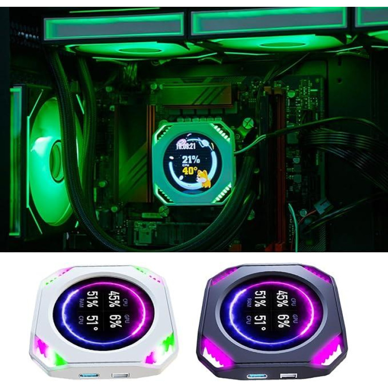 Вбудований монітор mPanel 2.1: Дисплей температури GPU/CPU для ПК. (Чорний)