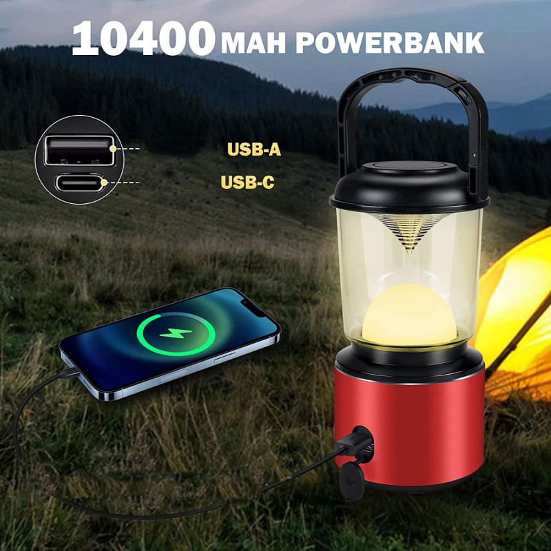 LED Кемпінговий Ліхтар-Лампа, 10400 мАг, Водонепроникний (IPX), для Дому та Аварійного Освітлення (Сірий)