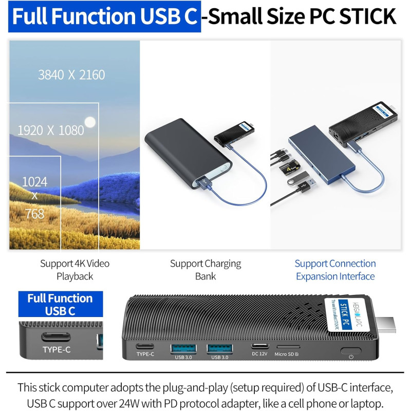 Міні-ПК (Неттоп) HEIGAOLAPC Mini PC Stick 8GB RAM / 128GB ROM (2022) на Windows 10 Pro
