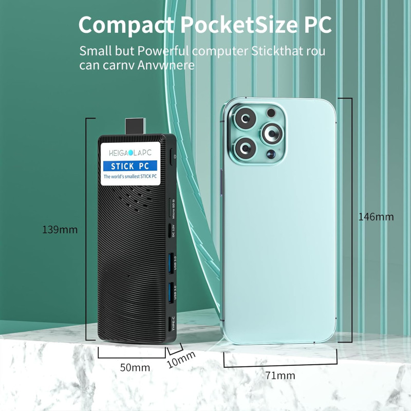 Міні-ПК (Неттоп) HEIGAOLAPC Mini PC Stick 8GB RAM / 128GB ROM (2022) на Windows 10 Pro