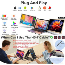 Портативні монітори для ноутбука Kwumsy H5-T 15.6": Plug and Play, Type-C, HDMI [клас енергоспоживання A]