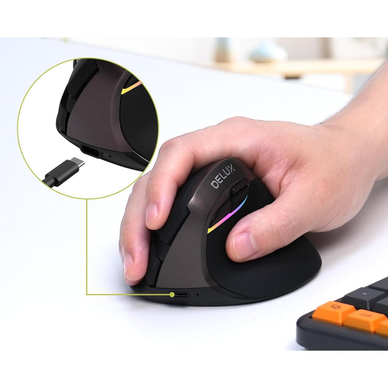 Бездротова Вертикальна Миша DELUX: Ергономічна, Dual-Mode (2.4G + Bluetooth), 4000 DPI. (Коричнева)