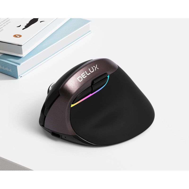 Бездротова Вертикальна Миша DELUX: Ергономічна, Dual-Mode (2.4G + Bluetooth), 4000 DPI. (Коричнева)