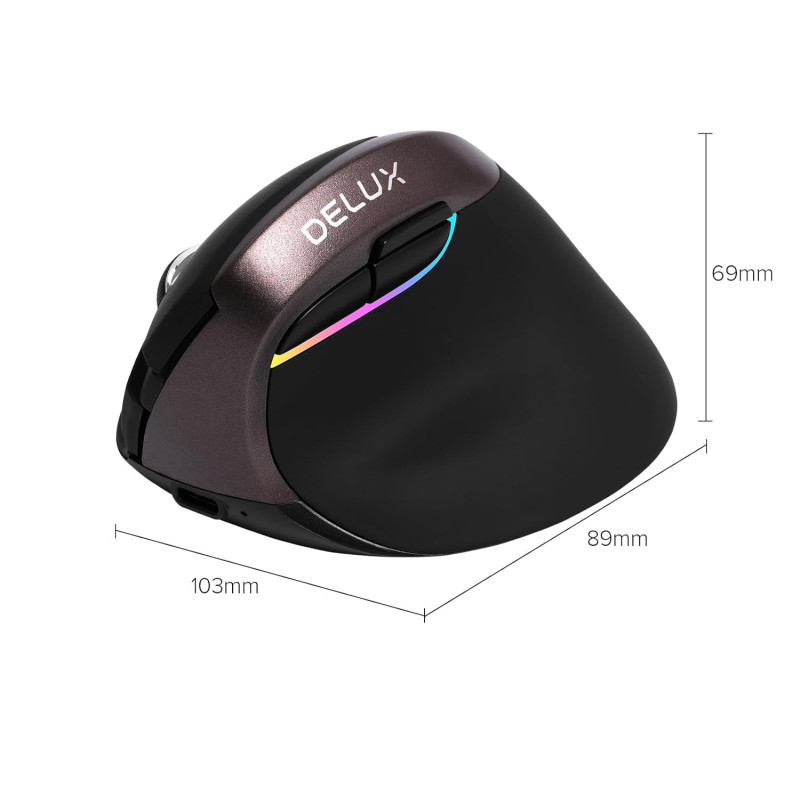 Бездротова Вертикальна Миша DELUX: Ергономічна, Dual-Mode (2.4G + Bluetooth), 4000 DPI. (Коричнева)