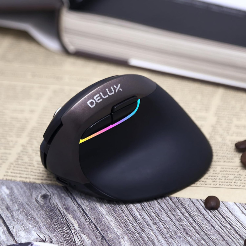 Бездротова Вертикальна Миша DELUX: Ергономічна, Dual-Mode (2.4G + Bluetooth), 4000 DPI. (Коричнева)