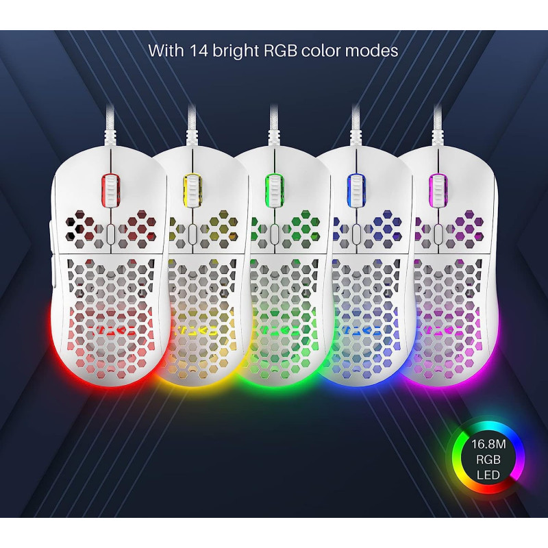 Ігрова миша DIERYA Ultra-Light 75g : Ергономічна, RGB, 12800 DPI, 6 програмованих кнопок. (Білий)