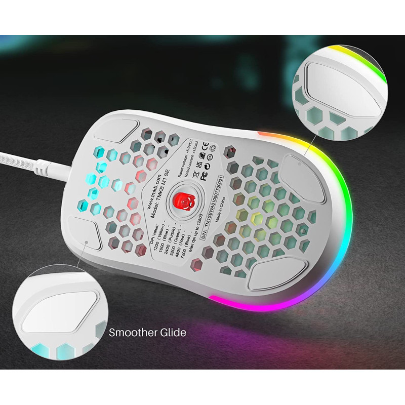 Ігрова миша DIERYA Ultra-Light 75g : Ергономічна, RGB, 12800 DPI, 6 програмованих кнопок. (Білий)