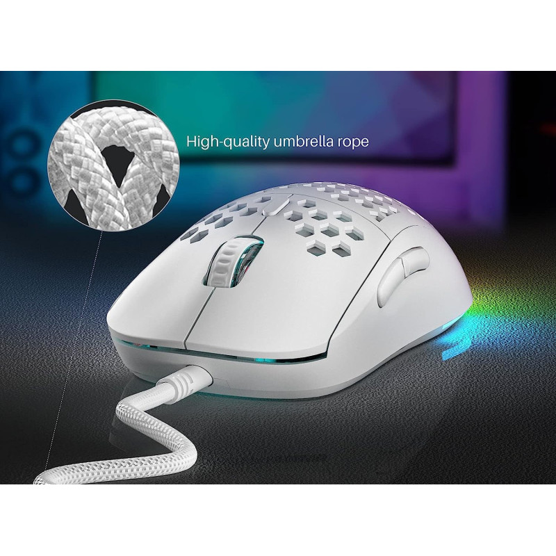 Ігрова миша DIERYA Ultra-Light 75g : Ергономічна, RGB, 12800 DPI, 6 програмованих кнопок. (Білий)