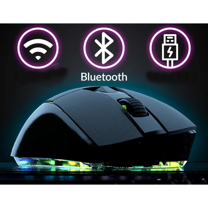 Ігрова миша KLIM Blaze X: Бездротова, 12000 DPI, Док-станція, 3 режими (Дротова/2.4G/BT). (Чорний)