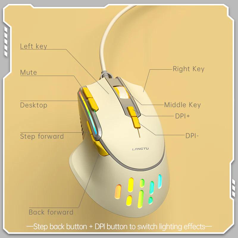 Перезаряджувана трирежимна ігрова миша LANGTU G3 RGB, 7 кнопок, до 3600 DPI (Небесно-блакитна)
