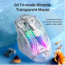 Миша ігрова LANGTU G4: Бездротова, Трирежимна (2.4G/BT), Безшумна, RGB, Перезаряджувана.  (Прозорий)