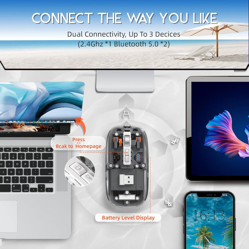 Бездротова офісна миша Moxom MS19 2.4G + Bluetooth, безшумний клік, 4-рівневий DPI. (Сірий)