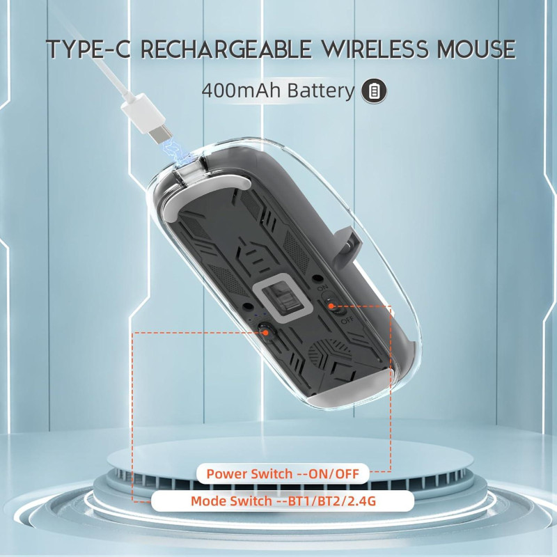 Бездротова офісна миша Moxom MS19 2.4G + Bluetooth, безшумний клік, 4-рівневий DPI. (Сірий)