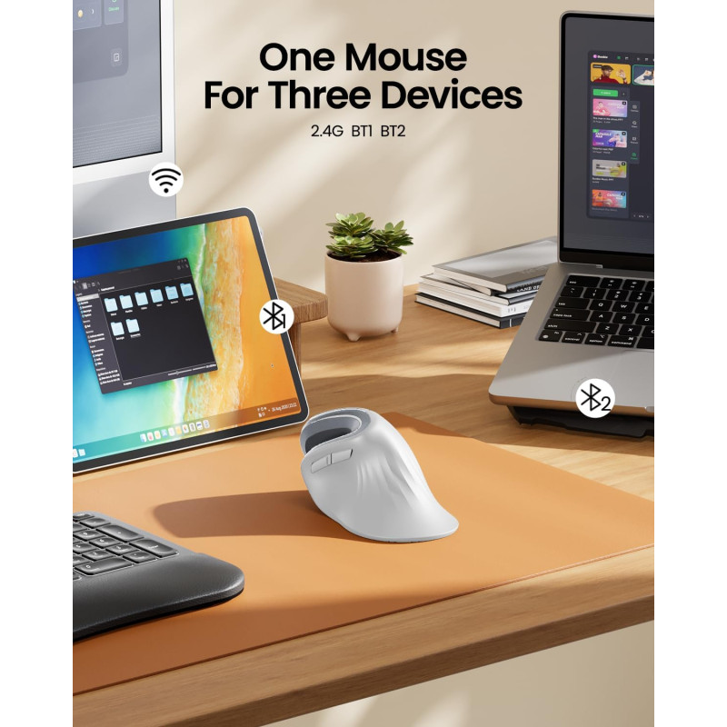 Ергономічна Вертикальна Миша ProtoArc EM11 NL: Бездротова, 3 Пристрої, DPI. (Білий)