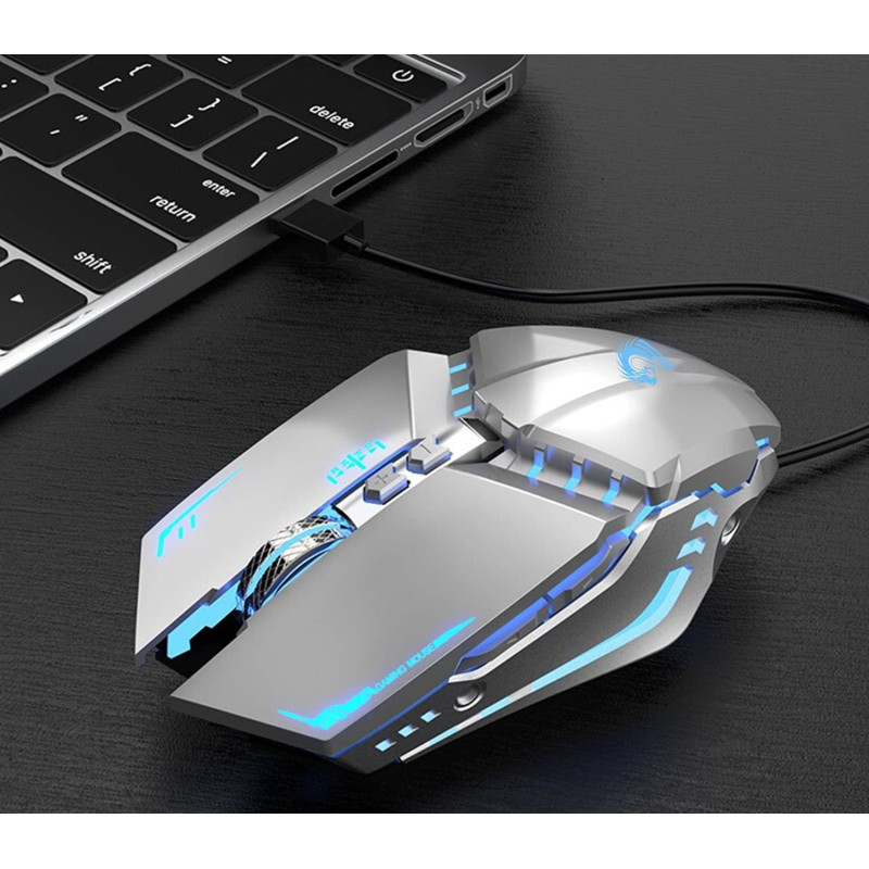 Миша ігрова UIOSMUPH: Бездротова, 2.4G, з LED підсвічуванням. (Срібляста)