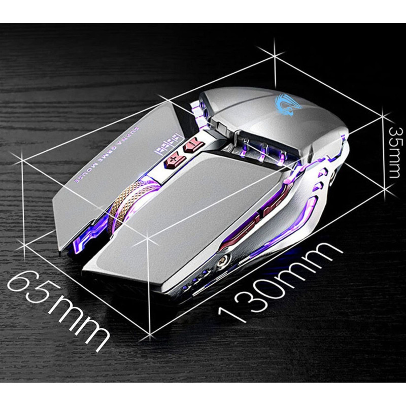 Миша ігрова UIOSMUPH: Бездротова, 2.4G, з LED підсвічуванням. (Срібляста)