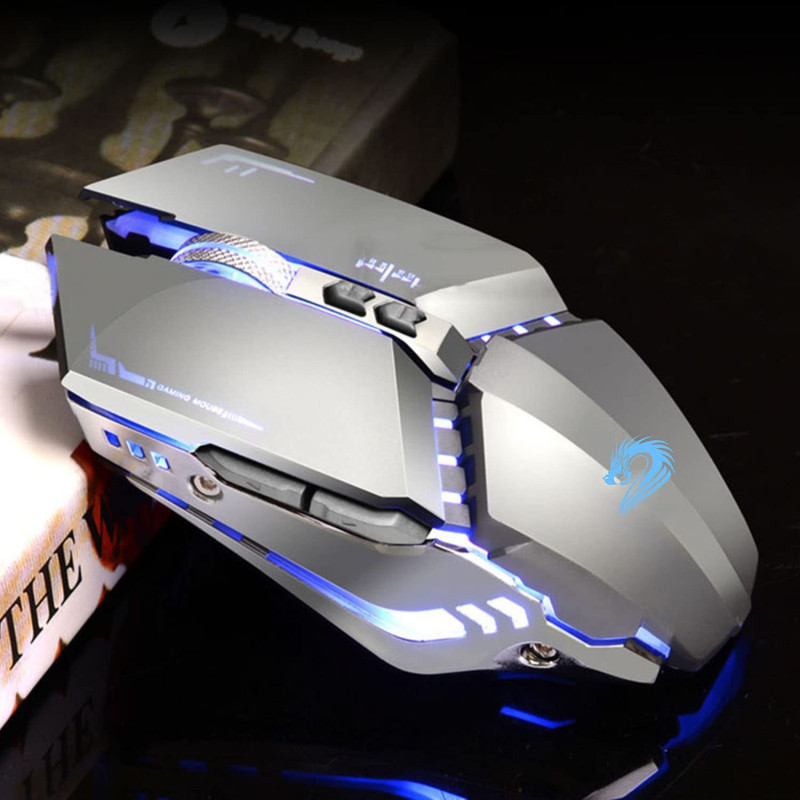 Миша ігрова UIOSMUPH: Бездротова, 2.4G, з LED підсвічуванням. (Срібляста)