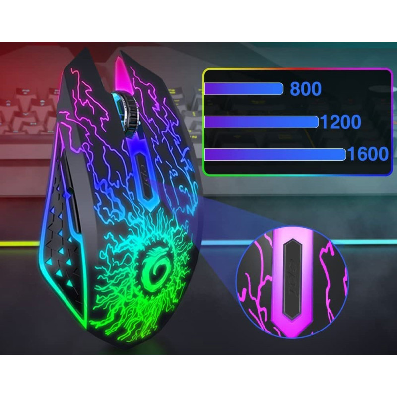 Перезаряджувана Бездротова Безшумна Ігрова Миша VersionTech X36: RGB, USB 2.4G/Bluetooth, 3-Рівневий DPI. (Чорний)