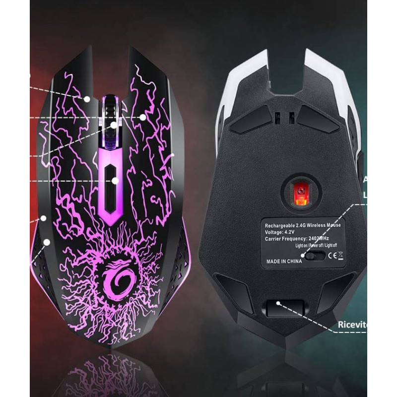 Перезаряджувана Бездротова Безшумна Ігрова Миша VersionTech X36: RGB, USB 2.4G/Bluetooth, 3-Рівневий DPI. (Чорний)