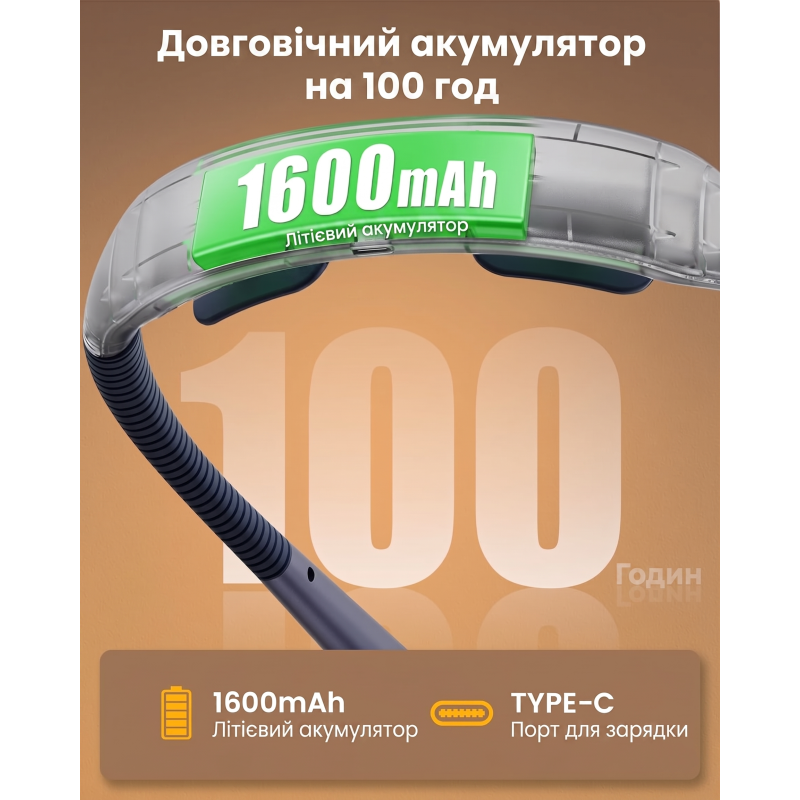 Світлодіодна лампа на шию Glocusent (1600 mAh, 3 кольори, 5 рівнів яскравості). Темно-Синя