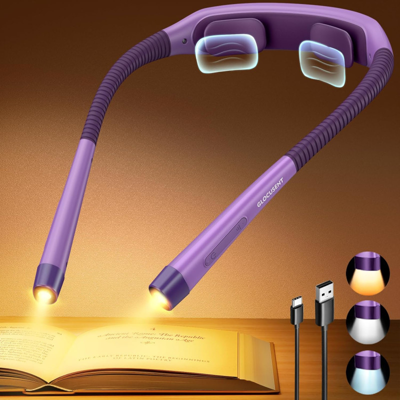 Світлодіодна лампа на шию Glocusent (1600 mAh, 3 кольори, 5 рівнів яскравості). Фіолетова