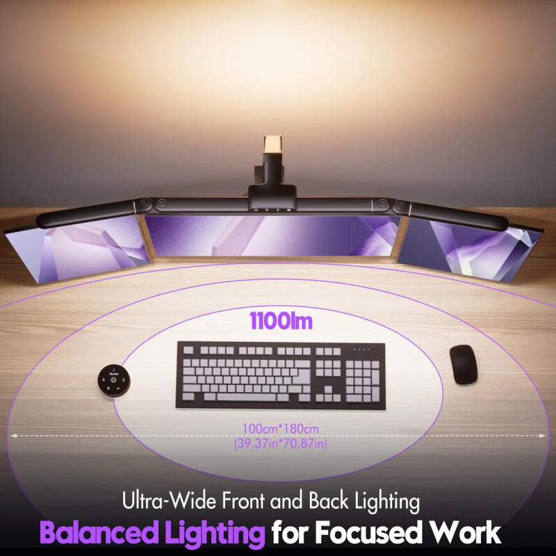 Лампа для Монітора Quntis Smart Light Bar (3 сегменти) — Сенсорне Керування та Бездротовий Пульт (Чорна)