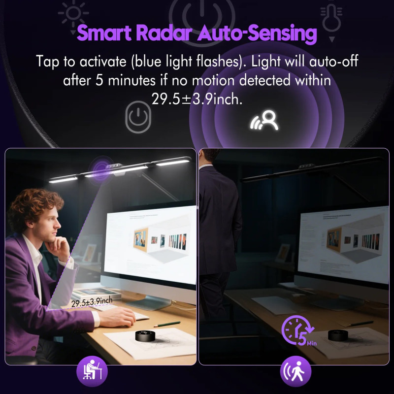 Лампа для Монітора Quntis Smart Light Bar (3 сегменти) — Сенсорне Керування та Бездротовий Пульт (Чорна)