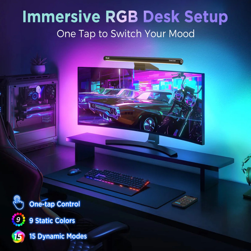 Моніторна Лампа Quntis Monitor Light Bar IM RGB Eye-Care: Подвійне Освітлення, 40 см. (Чорний)