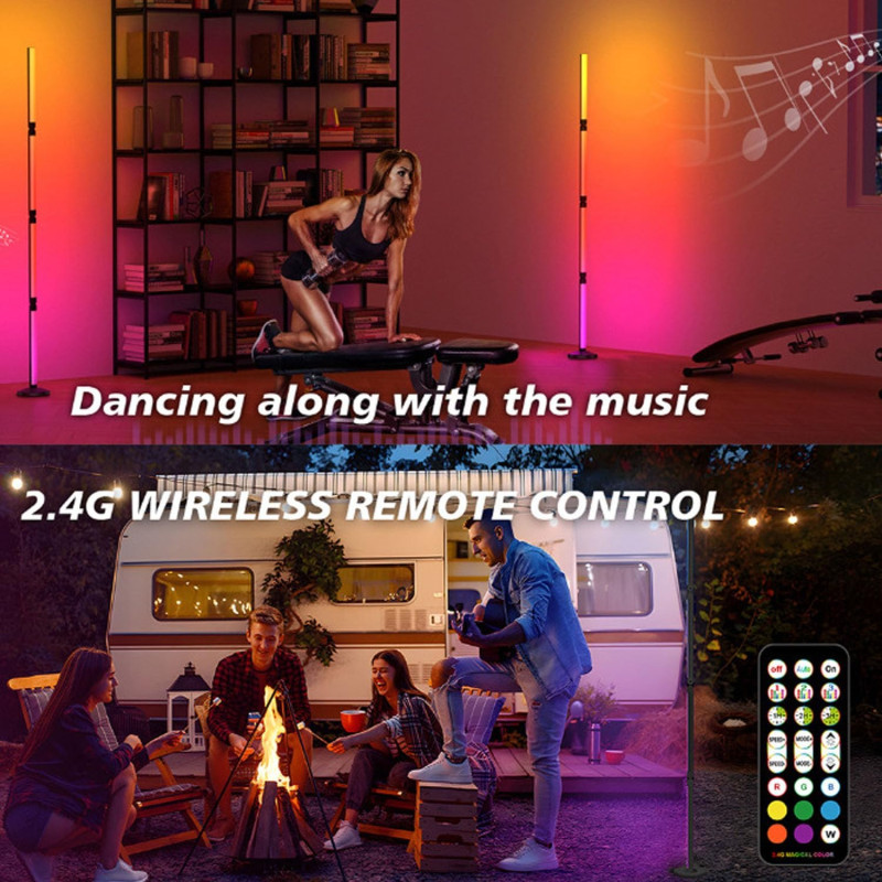 Кутовий RGB-торшер Quntis (171 см): 64 режими сцени, дистанційне керування (Чорний)