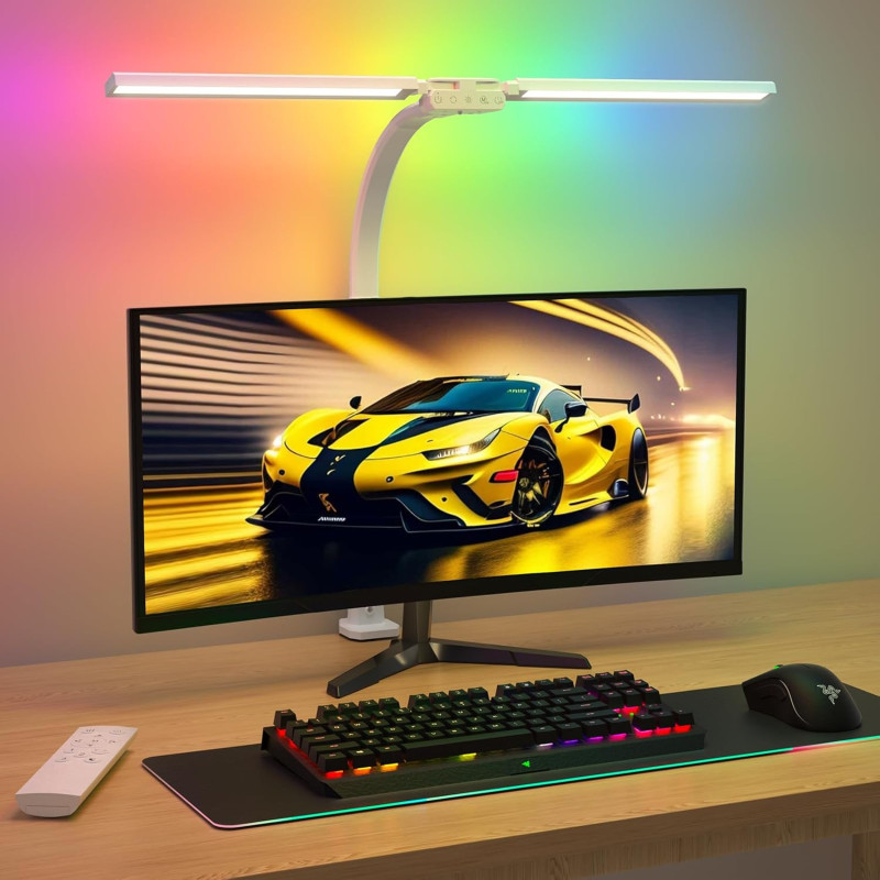Настільна LED-лампа Sibrille 22W RGB: з датчиком світла та затискачем. (Білий)