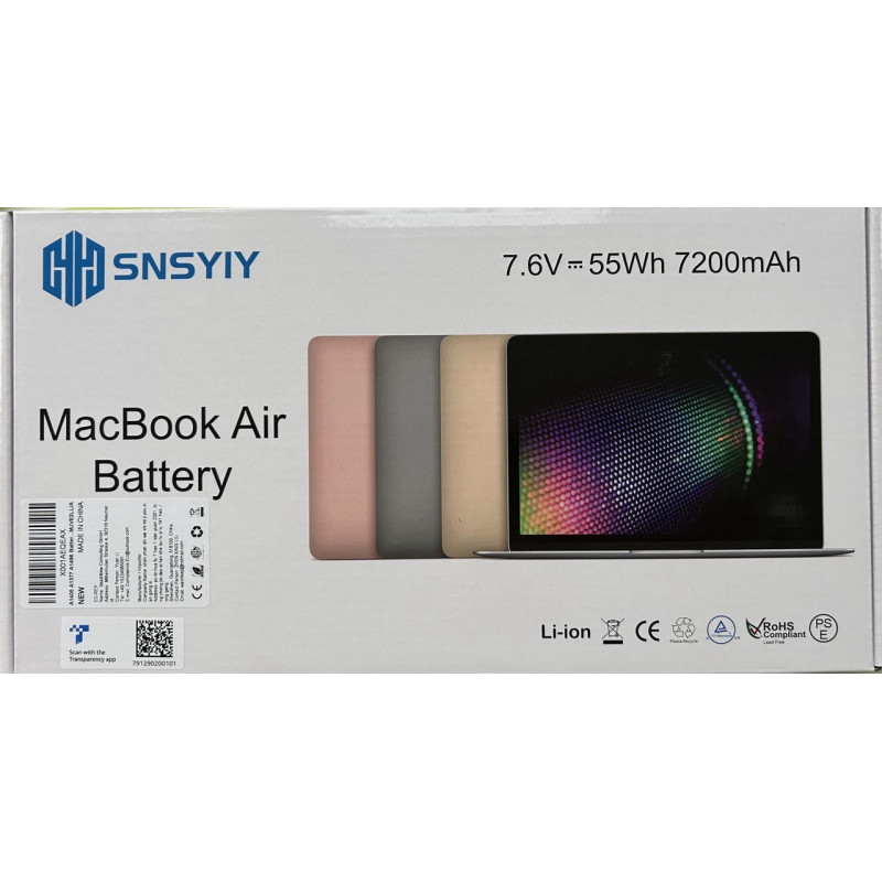 Змінний Акумулятор SNSYIY A1496 для MacBook Air 13" (A1377, A1405): 7200 мА·год. (Чорний)