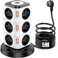 Мережевий подовжувач-башта Acodot на 12 розеток (5 м, 2xUSB-A, 1xUSB-C, Захист від перенапруги) Білий