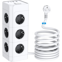 Мережевий подовжувач-башта Heqishun 12 in 1 (3680W, 16A, 2m, 2xUSB-A, 2xUSB-C). Білий