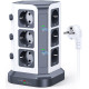 Мережевий Фільтр Koosla Tower: 12 Розеток, Швидка Зарядка 65 Вт PD 3.0/PPS + 3x USB-A. Кабель 2 м. (Сірий)