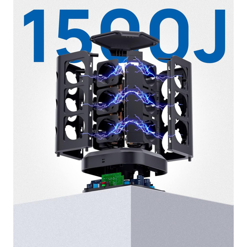 Вертикальний Подовжувач KOOSLA 18-в-1: 12 Розеток, 6 USB (QC/PD 3.0, 40 Вт), Незалежні Перемикачі, Кабель 2М. (Чорний)