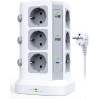Вертикальний Подовжувач KOOSLA 18-в-1: 12 Розеток, 6 USB (QC/PD 3.0), Незалежні Перемикачі, Кабель 2М. (Білий)