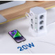 Вертикальний Подовжувач KOOSLA 18-в-1: 12 Розеток, 6 USB (QC/PD 3.0), Незалежні Перемикачі, Кабель 2М. (Білий)
