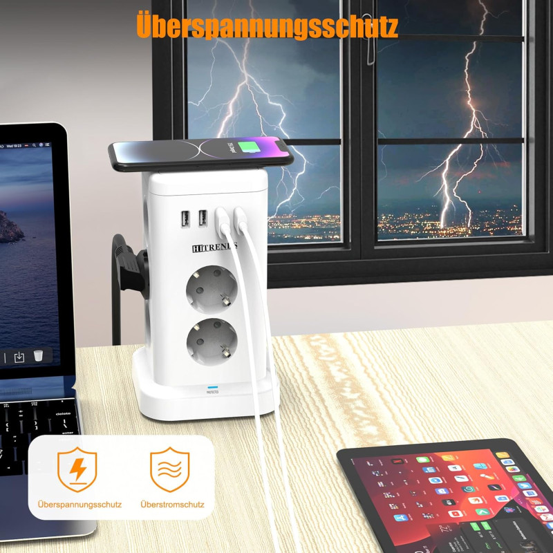 Мережевий подовжувач-башта Tanxis Power Cube з бездротовою зарядкою 15W (11 в 1, 2м). Білий