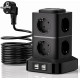 Мережевий подовжувач-башта Viyspnv 12 в 1 (2500W, 3 м, 8 розеток, 4хUSB) (Чорний)